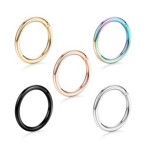 funlmo 20g nose rings hoop surgical steel cartilage rook daith tragus earrings anti-tragus earring hoop nose rings lip rings 5mm septum clicker ring 5pcs