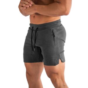 pidogym men's 5" gym workout shorts,fitted jogging short pants for bodybuilding running training with zipper pockets dark grey