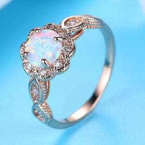 XINQI Rose Gold Silver Round Halo Cubic Zirconia Promise Ring (7)