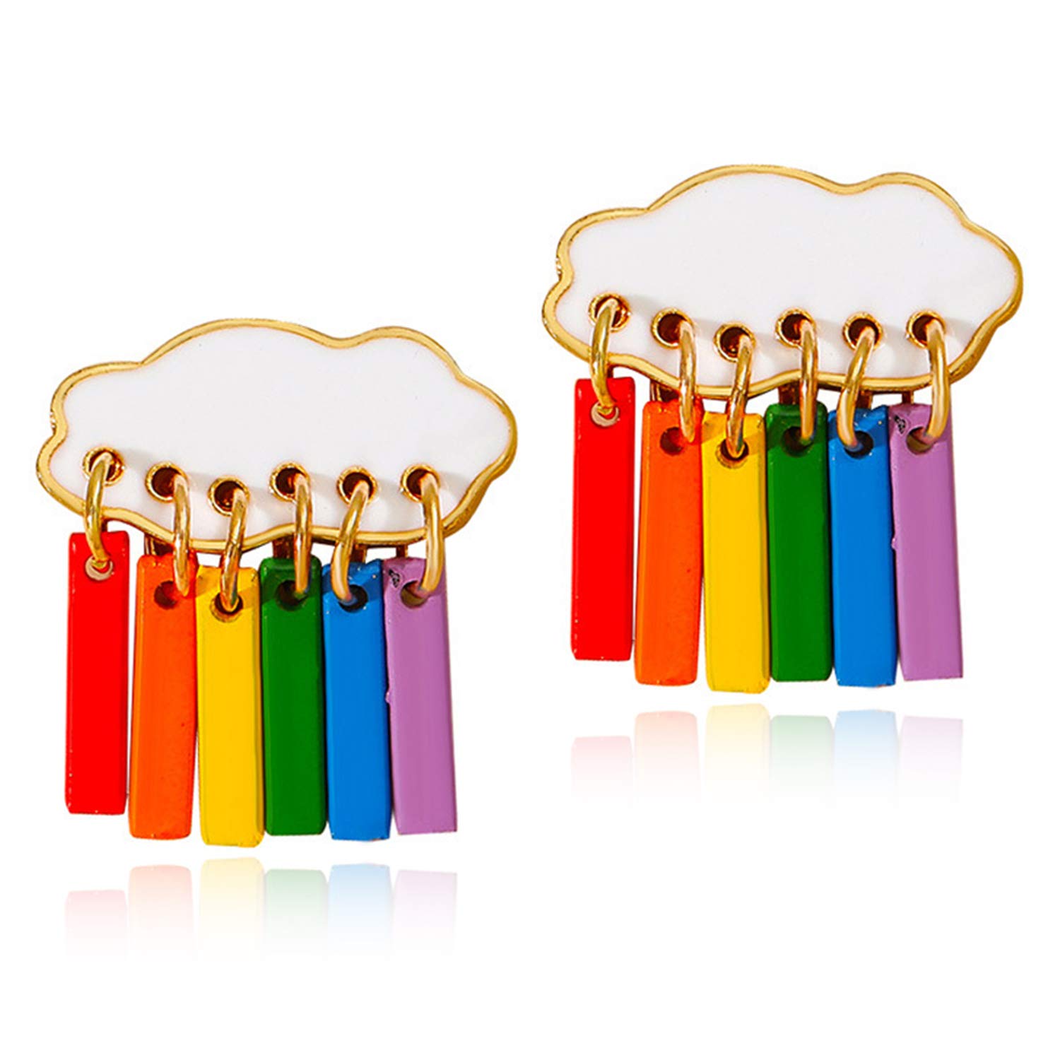 ANDPAI 14k Gold Colorful Enamel Rainbow White Clouds Dangle Drop Stud Earrings with Silicone Coated Push Backs for Women (Color)