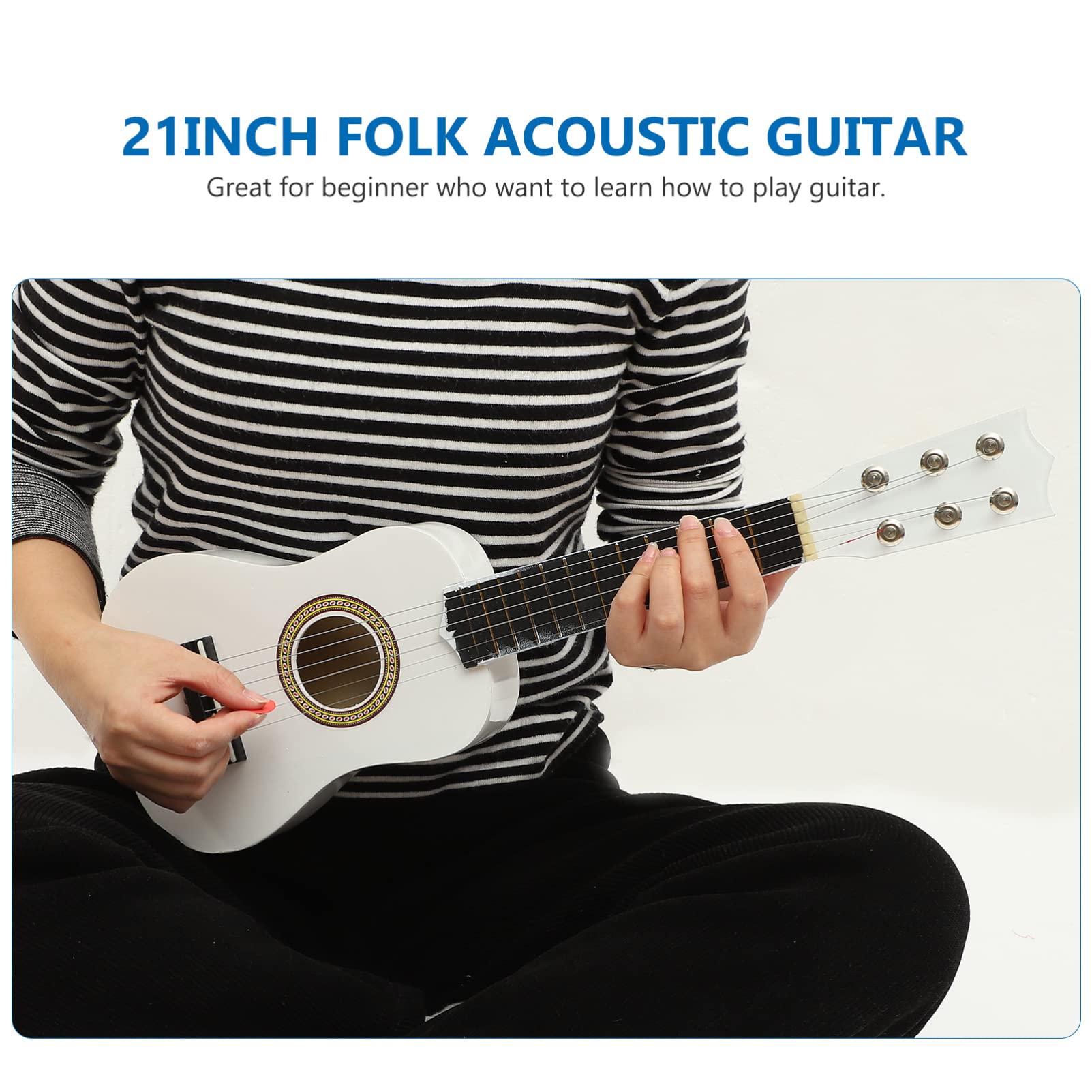 21 Inch Guitar Small Acoustic Guitar for Beginners 6- String Wooden Guitar White