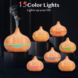 Ultrasonic Essential Oil Diffusers，550ml Diffuser Gift Set & Top 10 Essential Oils, Aromatherapy Diffuser Humidifier with 4 Timer &Auto Shut-Off for & 15 Ambient Light