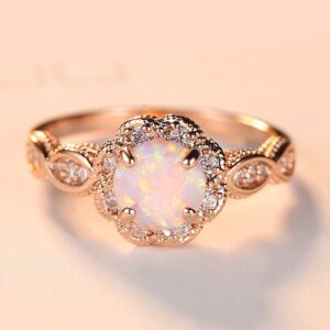 XINQI Rose Gold Silver Round Halo Cubic Zirconia Promise Ring (7)