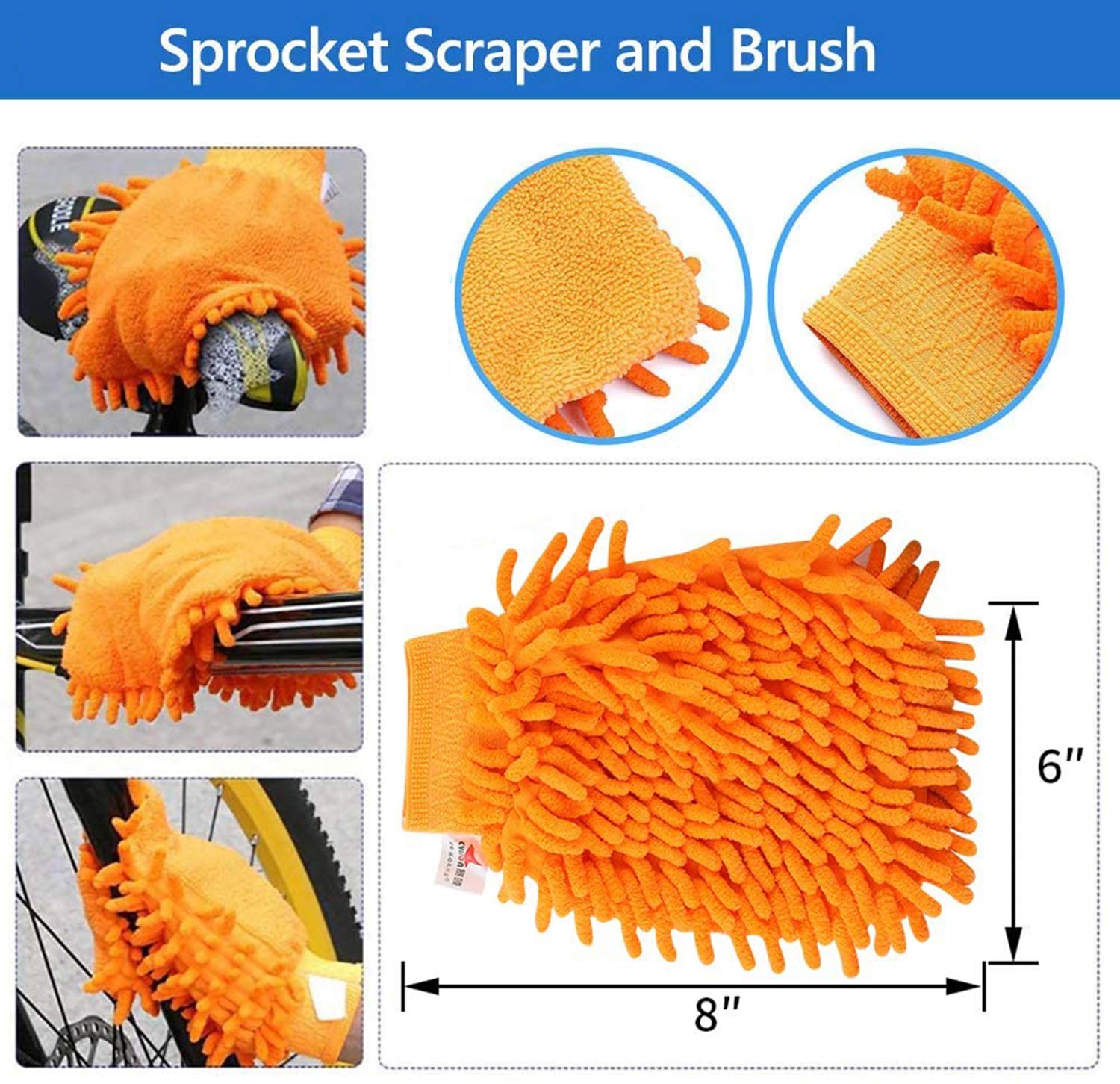 Bike Chain Cleaner Set Bicycle Cleaning Brush Tools Kits Washing Set with Sprocket Scraper Repair Machine Brushes Mitt Clean Gear for Mountain, Road, City, Hybrid, BMX, Folding Bike, Motorcycle (6Pcs)