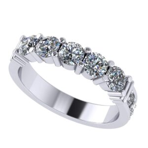 NANA Jewels Shared Prong 5 Stone Ring w/Sides Simulated Diamond Anniversary CZ Wedding Band, Platinum Plated Size 4.5