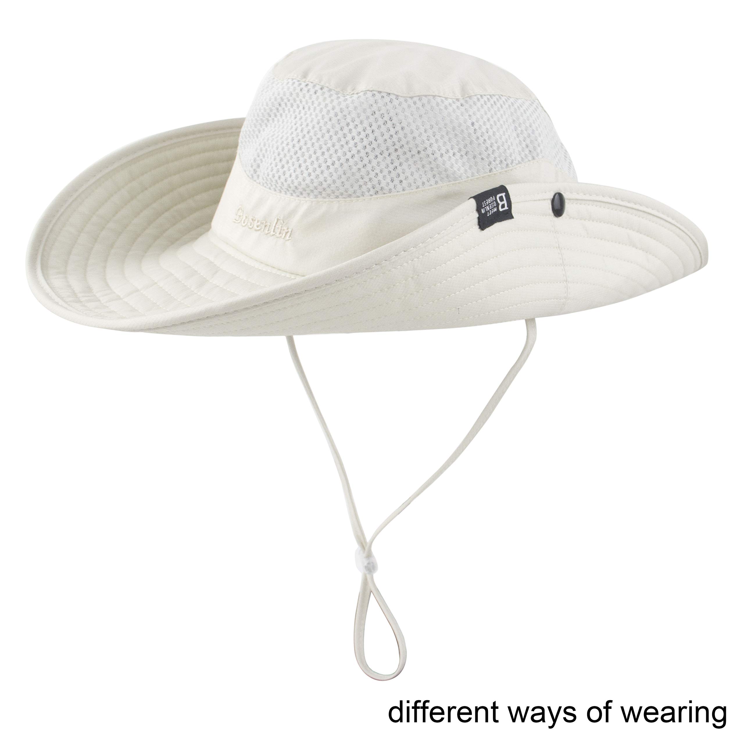 Mukeyo Womens Ponytail Sun Hat Summer Foldable Wide Brim Outdoor UV Protection Mesh Bucket Cap for Beach Fishing Hiking Gardening Beige