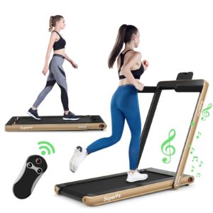 GYMAX Walking Pad, 2.25HP Foldable Treadmill with LED Display, Remote & Smart App Control, 2 in 1 Under Desk Treadmill, Portable Compact Folding Treadmill for Small Space/Home/Office (Yellow)