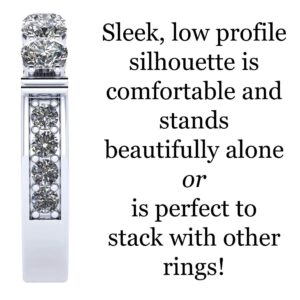 NANA Jewels Shared Prong 5 Stone Ring w/Sides Simulated Diamond Anniversary CZ Wedding Band, Platinum Plated Size 4.5