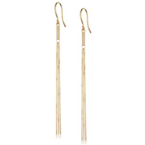 10k yellow gold bar tube tassel chain dangle hook earrings (2.8 inches long)