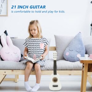 21 Inch Guitar Small Acoustic Guitar for Beginners 6- String Wooden Guitar White