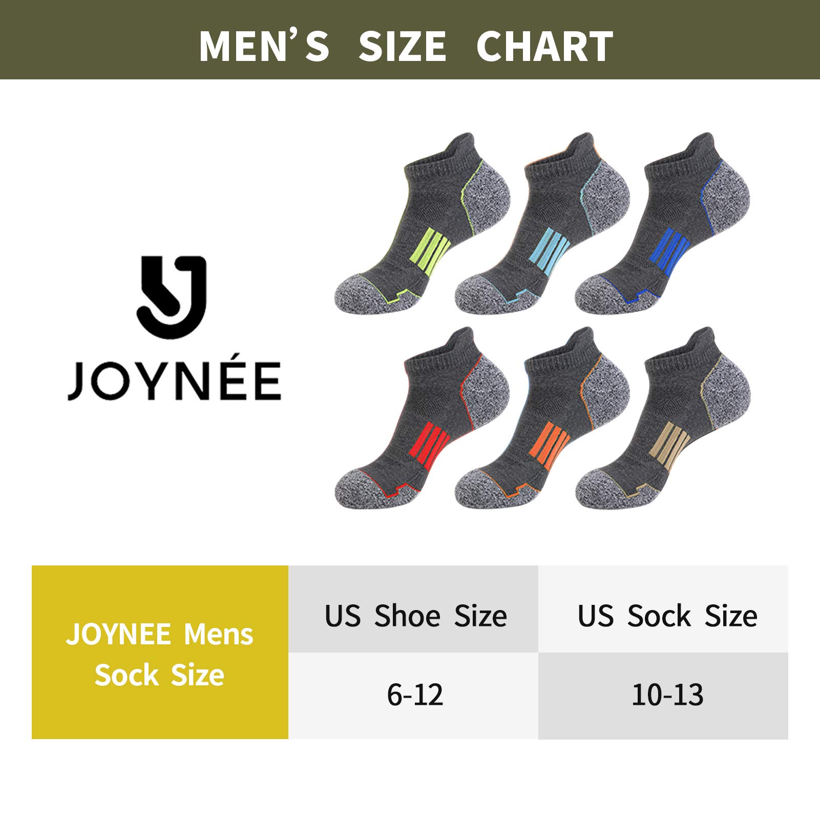 JOYNÉE Mens Athletic Ankle Sports Running Low Cut Tab Socks for Men 6 Pairs,Grey1,Sock Size 10-13