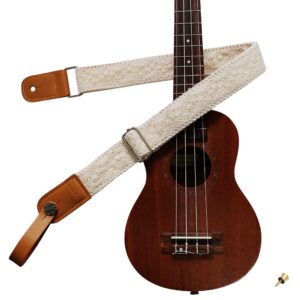 music first original design cream graceful & vintage lace soft lace & genuine leather ukulele strap ukulele shoulder strap with a genuine leather strap locker (cream)