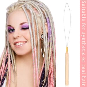 10 Pieces Wooden Hair Extension Loop Needle Kit Hair Extension Loop Tool Threader Wire Pulling Hook Tool and Bead Device Tool Black Loop Threader for Hair or Feather Extensions