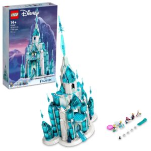 lego disney princess the ice castle building toy 43197, with frozen anna and elsa mini doll figures and olaf figure, disney castle kit to build, disney gift idea, castle toy for kids age 6+ years old