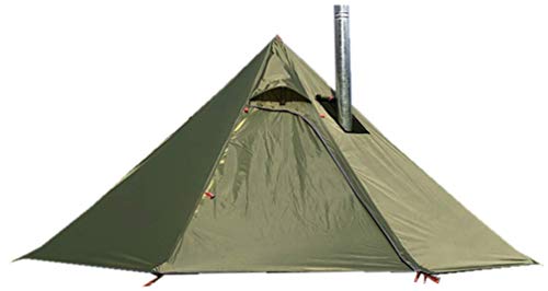 Genma0 Ultralight 2 Person Tipi Hot Tent with Fire Retardant Stove Jack for Flue Pipes with 2 Doors Army Green