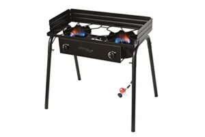 flame king outdoor propane double dual burner stove 200k btu turkey fryer/camp cooker, portable with stand great for backyard cooking, home brewing & canning