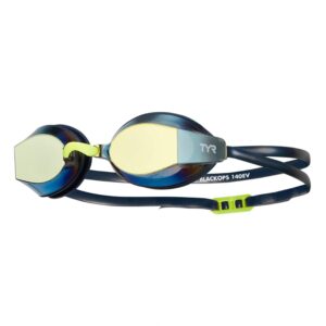 tyr blackops 140 ev racing mirrored swim goggles adult fit, gold/navy