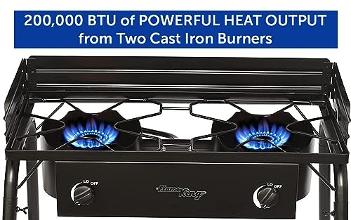 Flame King Outdoor Propane Double Dual Burner Stove 200K BTU Turkey Fryer/Camp Cooker, Portable with Stand Great for Backyard Cooking, Home Brewing & Canning