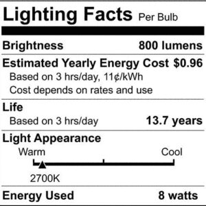 Satco S12414-8 Watt LED A19; Clear Bulb 2700K (6 LED Light Bulbs)