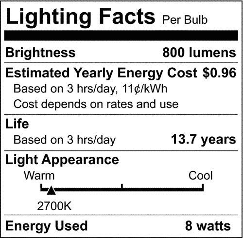 Satco S12414-8 Watt LED A19; Clear Bulb 2700K (6 LED Light Bulbs)