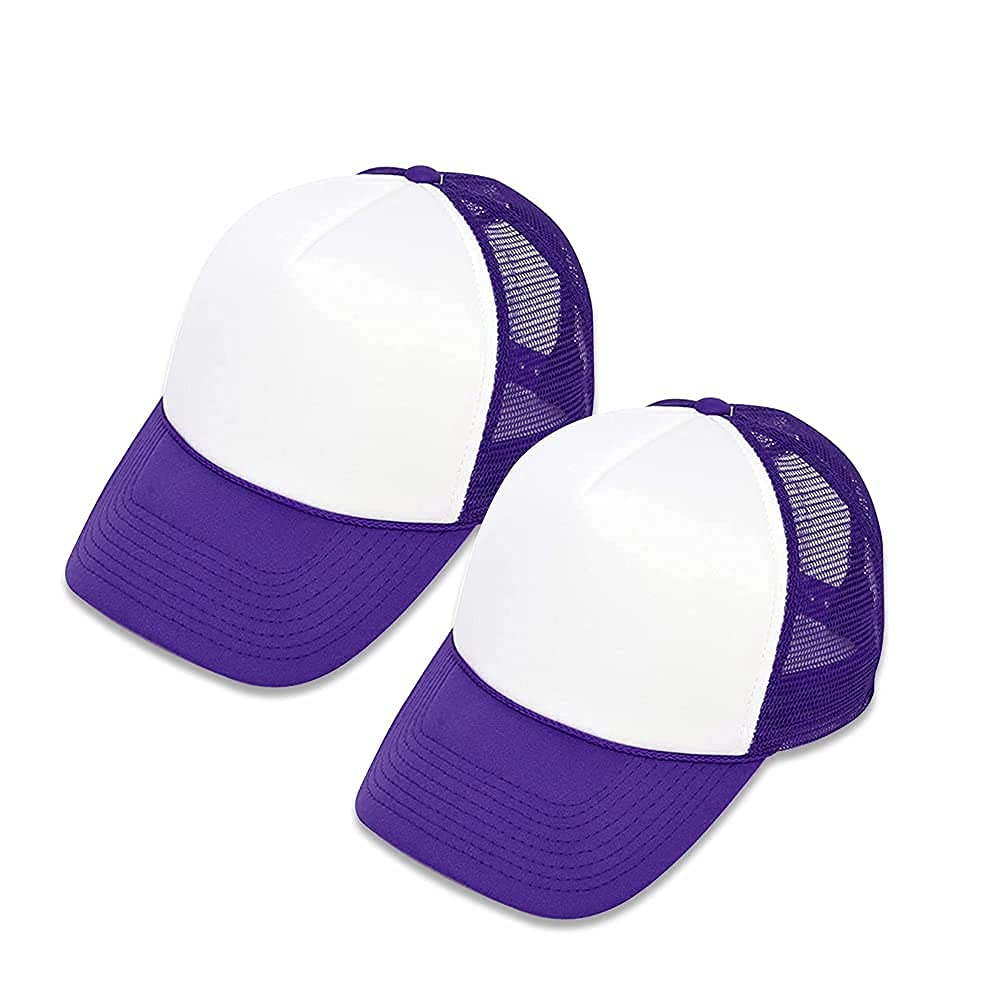 MR.R Sublimation Blank Polyester Mesh Cap Mesh Hat Two Tone Trucker Summer Mesh Cap with Adjustable Snapback,Purple,2 Pieces per Pack