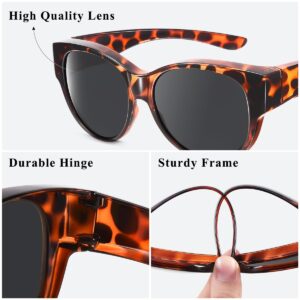 Br’Guras Oversized Polarized Fit over Sunglasses Over Glasses for Men and Women (Amber leopard, Black)