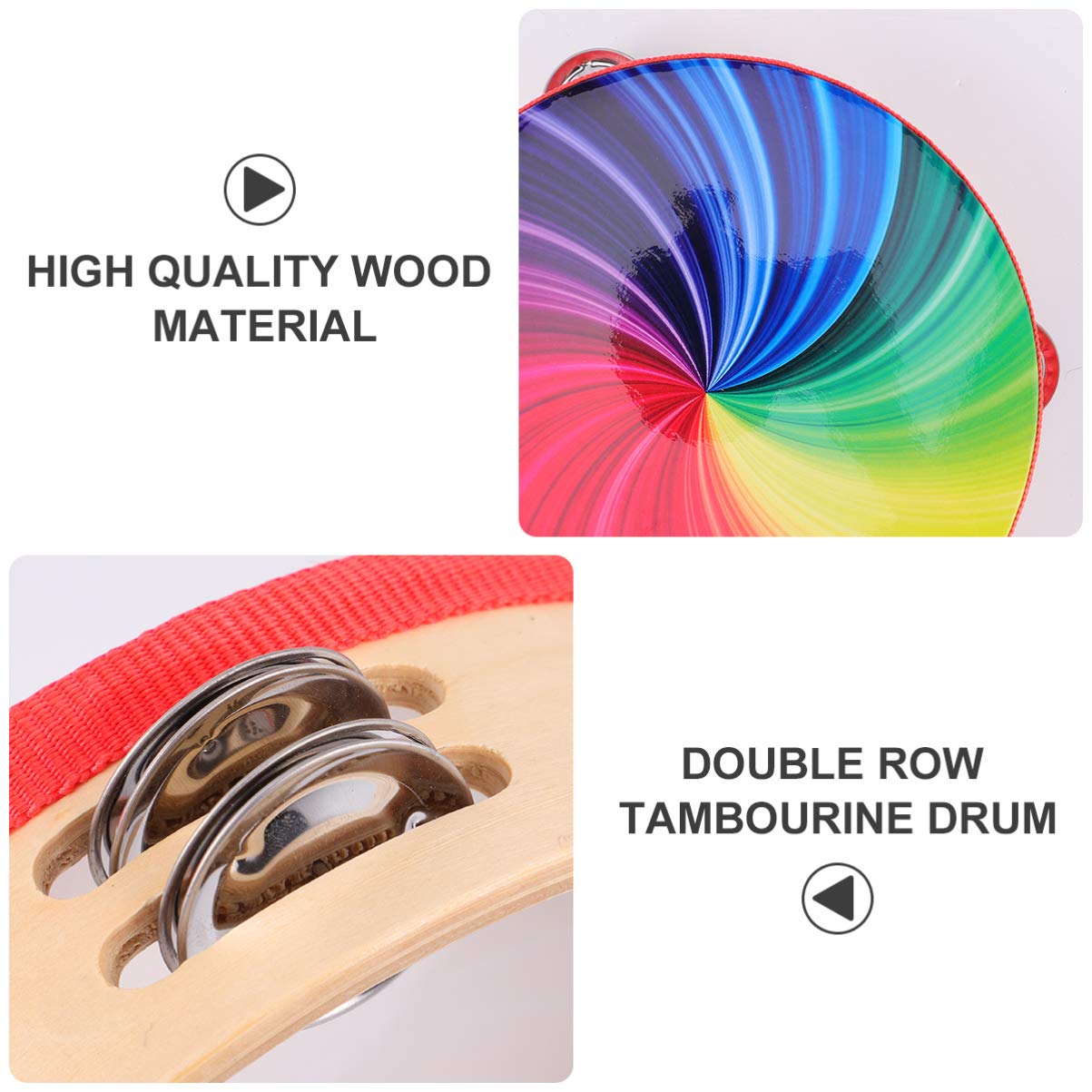 8 Inch Double Row Tambourine Fashionable Beating Drum for Adult and Children (Rainbow Color)