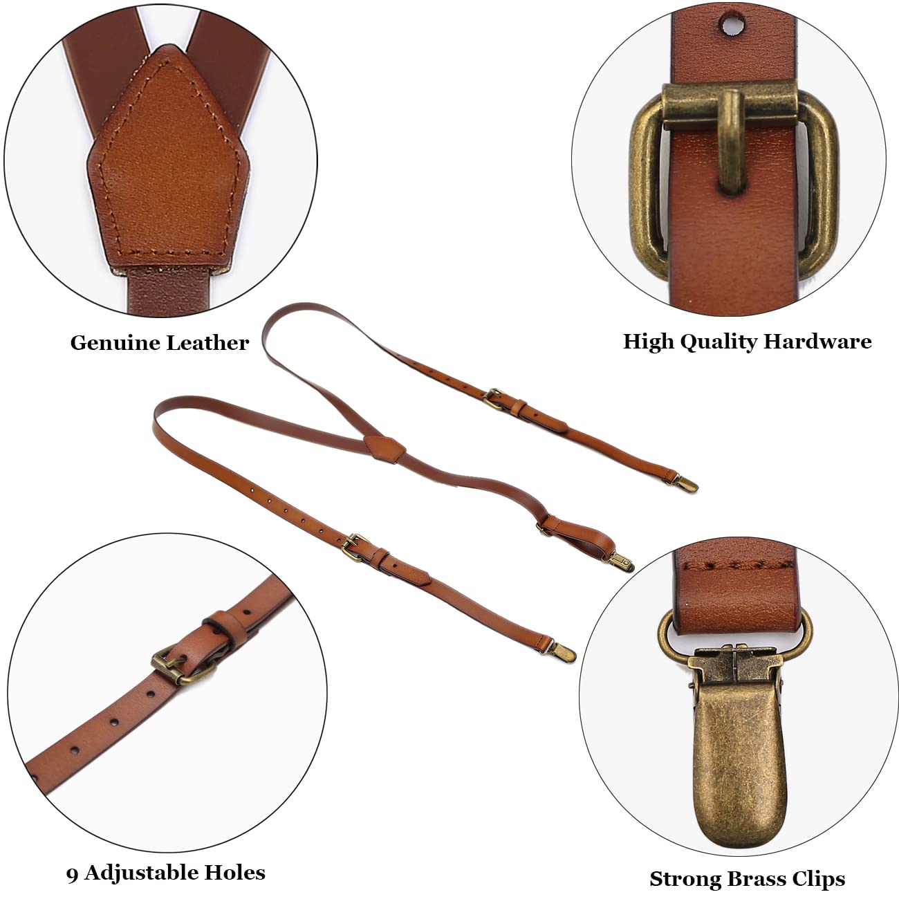 EURYNOME Leather Suspenders For Men, Brown Genuine Leather Suspenders Groomsmen Gifts (01#, XL)