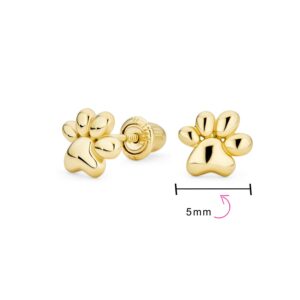 Unisex Tiny Mini BFF Animal Puppy Kitten Pet Dog Lover Cat Paw Print Stud Earrings For Women Teen Real 14K Yellow Gold Safety Clutch Screw back