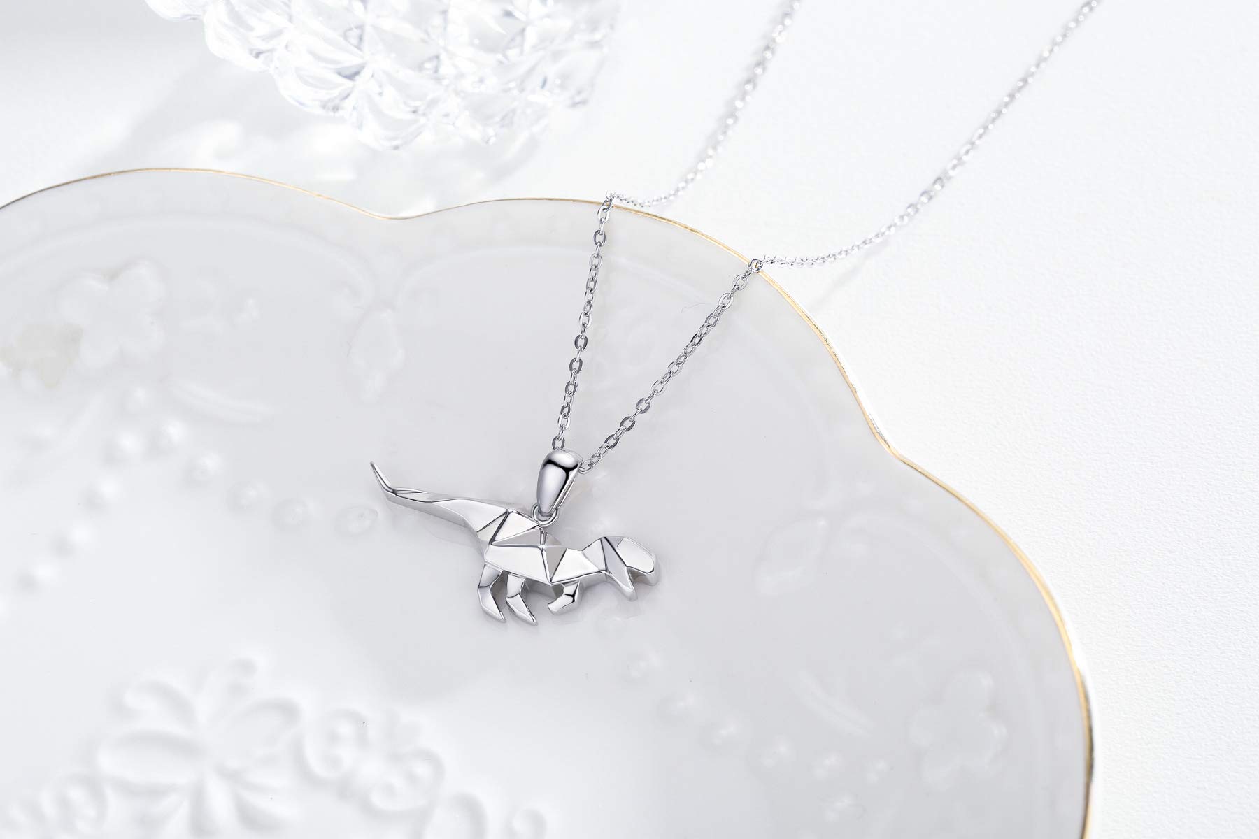 JUSTKIDSTOY Dinosaur Necklace for Women 925 Sterling Silver Cute Animal T-Rex Pendant Necklace Dinosaur Jewelry Gifts