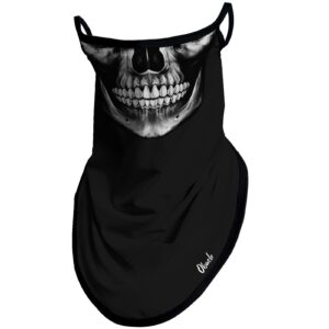 obacle bandana face mask with ear loops neck gaiter face mask scarf face cover for men women (skull neat teeth black face)