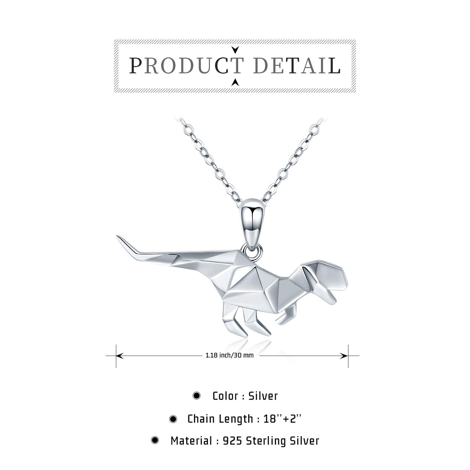 JUSTKIDSTOY Dinosaur Necklace for Women 925 Sterling Silver Cute Animal T-Rex Pendant Necklace Dinosaur Jewelry Gifts