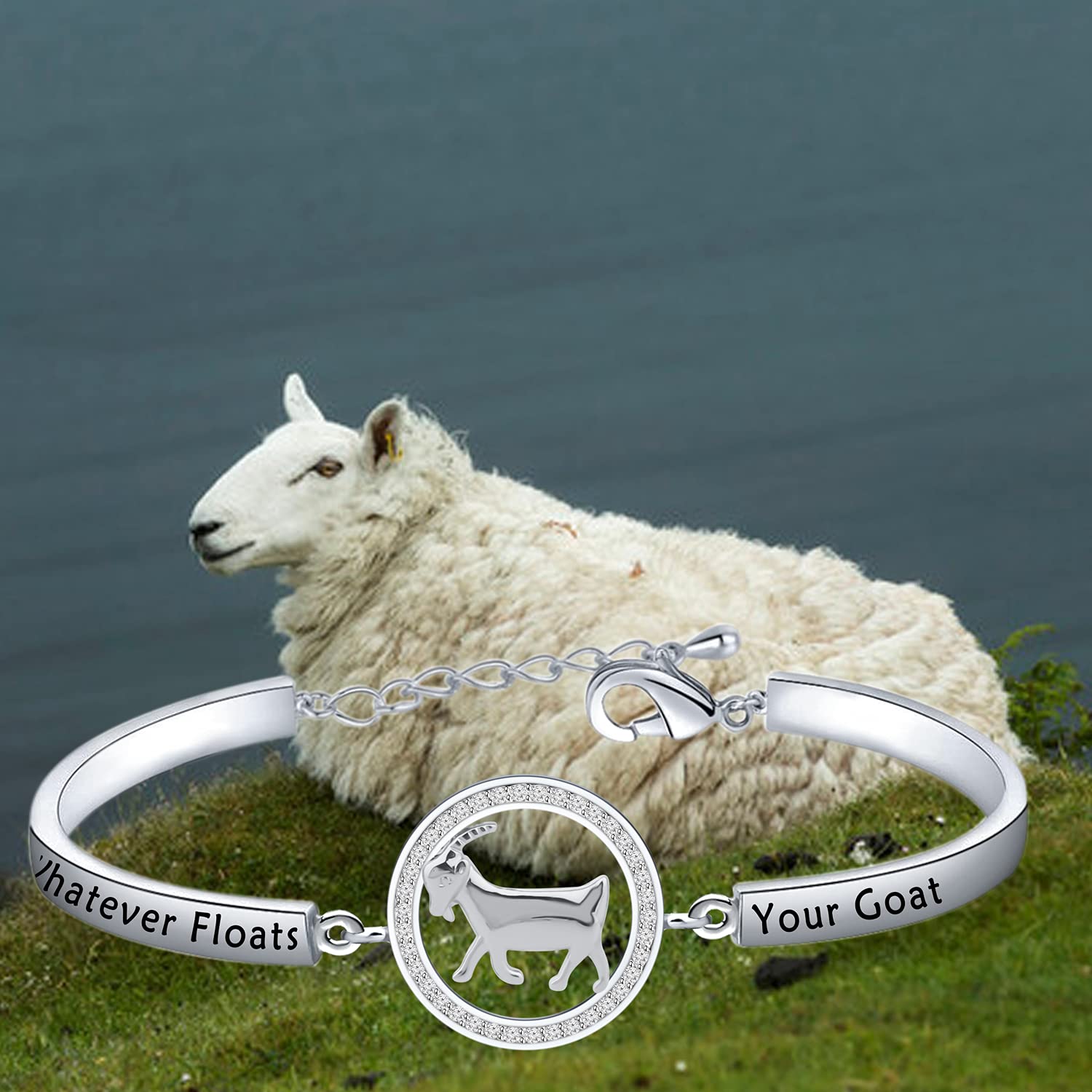 LQRI Goat Lover Gift Whatever Floats Your Goat Bracelet Pet Goat Gift Farm Farmer Gift Crazy Goat Jewelry Gift (silver)