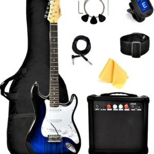 Master Play 39 Inch Electric Guitar,For Kids/beginner With Complete Starter Kit, 20 Watt Amp, 6 Extra String, Picks, Gig Bag, Shoulder Strap, Digital tuner, Cable, Wash Cloth Blueburst