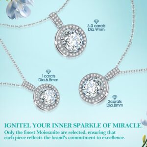 Miraclife Moissanite Pendant Necklace for Women,1ct-3ct Halo Round 925 Sterling Silver with 18K White Gold Plated, Include Jewelry Box,with Certificate (2ct)