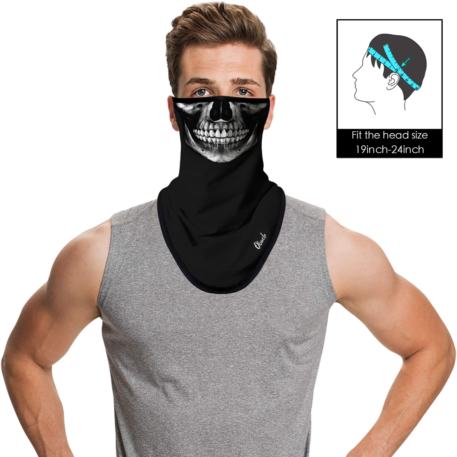 Obacle Bandana Face Mask with Ear Loops Neck Gaiter Face Mask Scarf Face Cover for Men Women (Skull Neat Teeth Black Face)