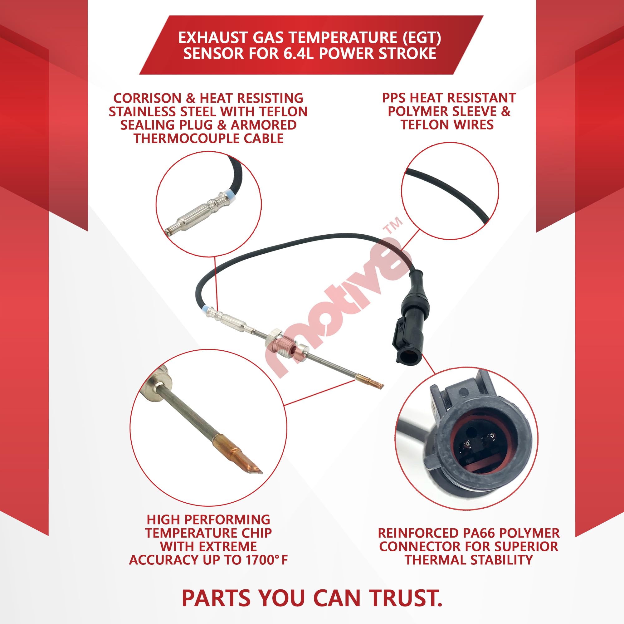 Motiv8 Exhaust Gas Temperature Sensor Powerstroke EGT DPF DOC | Ford Super Duty 6.4L V8 | F-250 F-350 F-450 F-550 2008-2010 | Replaces: 8C3Z5J213D 7C3Z12B591B 7C3Z5J213B 8C3Z12B591D