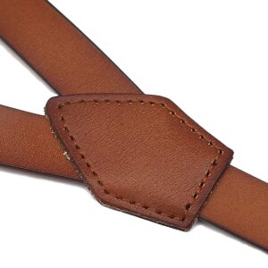 EURYNOME Leather Suspenders For Men, Brown Genuine Leather Suspenders Groomsmen Gifts (01#, XL)