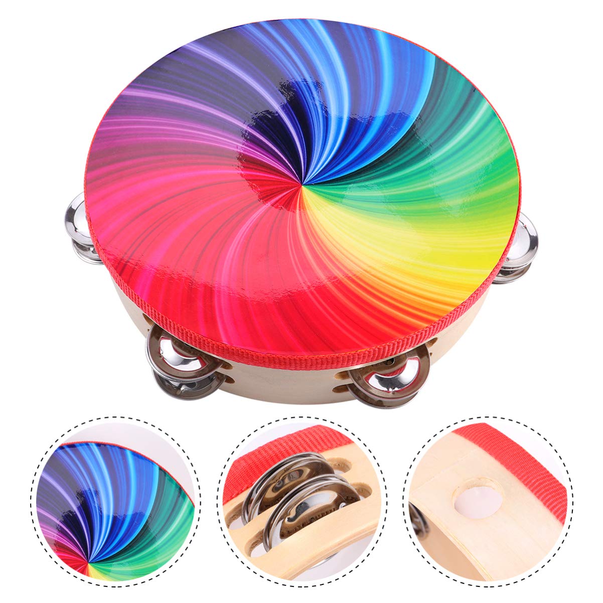 8 Inch Double Row Tambourine Fashionable Beating Drum for Adult and Children (Rainbow Color)