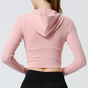 Cropped Jacket for Women Thin Brushed Plain Skinny Hoodie Crop Tops Athletic Sport Fitness Active Shirts Clothes Outwear Outfits with Zipper Pink Large