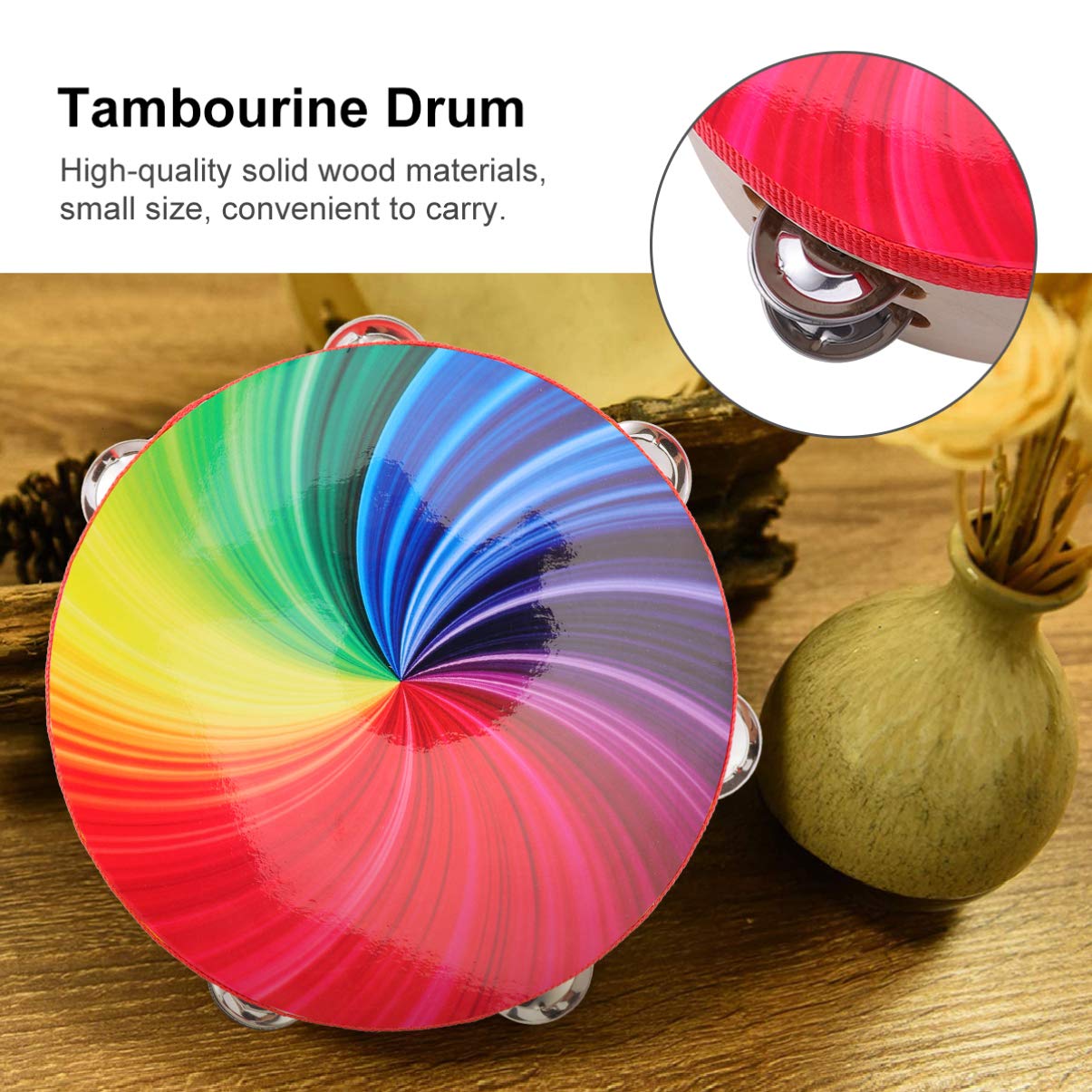 8 Inch Double Row Tambourine Fashionable Beating Drum for Adult and Children (Rainbow Color)