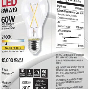 Satco S12414-8 Watt LED A19; Clear Bulb 2700K (6 LED Light Bulbs)