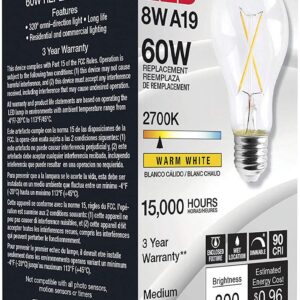 Satco S12414-8 Watt LED A19; Clear Bulb 2700K (6 LED Light Bulbs)