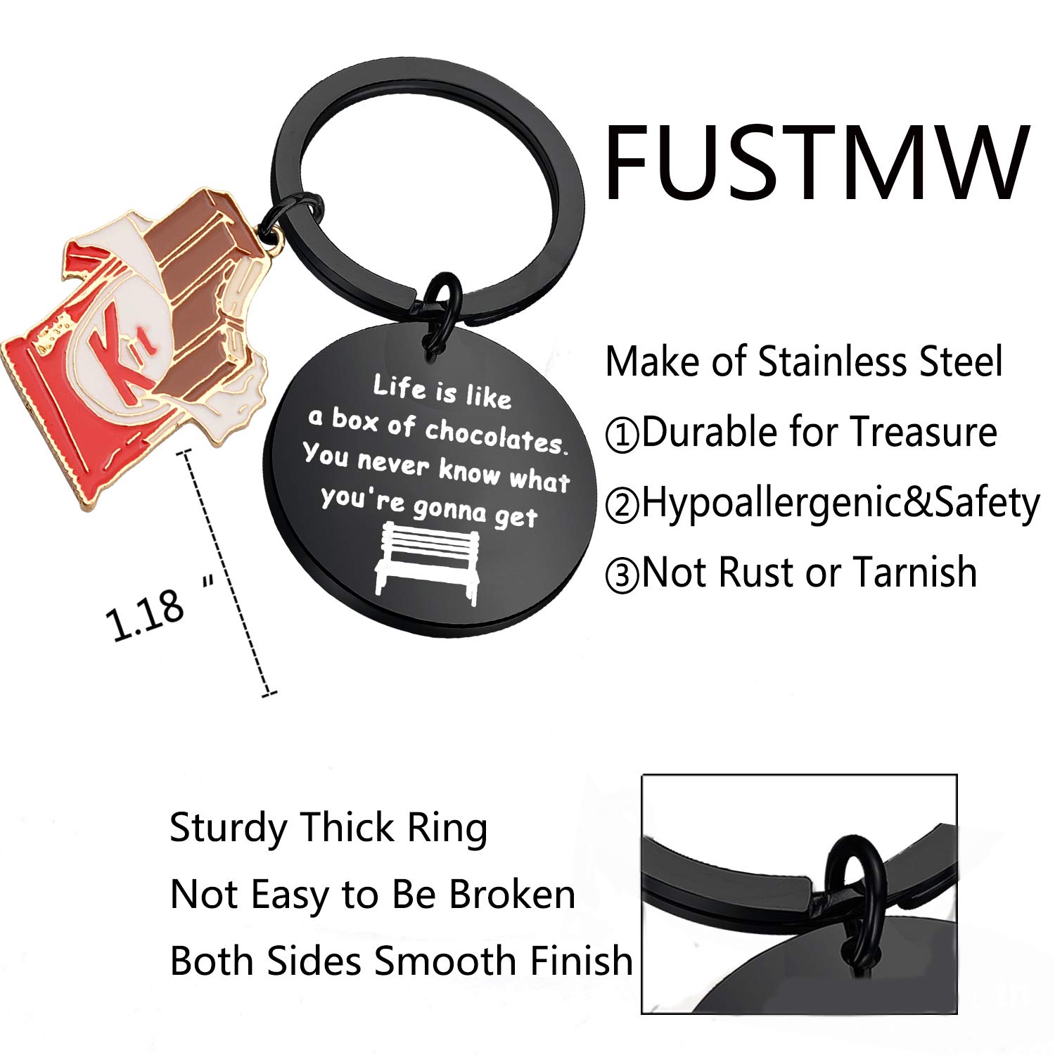 FUSTMW Movie Inspired Keychain Movie Lover Gifts Life is Like a Box of Chocolates Keychain Inspiration Jewelry Gift (silver)