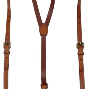 EURYNOME Leather Suspenders For Men, Brown Genuine Leather Suspenders Groomsmen Gifts (01#, XL)