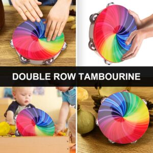 8 Inch Double Row Tambourine Fashionable Beating Drum for Adult and Children (Rainbow Color)