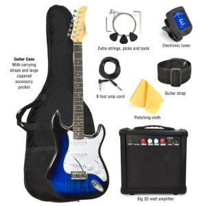 Master Play 39 Inch Electric Guitar,For Kids/beginner With Complete Starter Kit, 20 Watt Amp, 6 Extra String, Picks, Gig Bag, Shoulder Strap, Digital tuner, Cable, Wash Cloth Blueburst