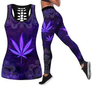 DRZHEAM Women 2 Piece Casual Skull Outfits 3D Printed Hollow Out Tank Tops Yoga Leggings Jogger Sets Activewear (purple-e, XXL)