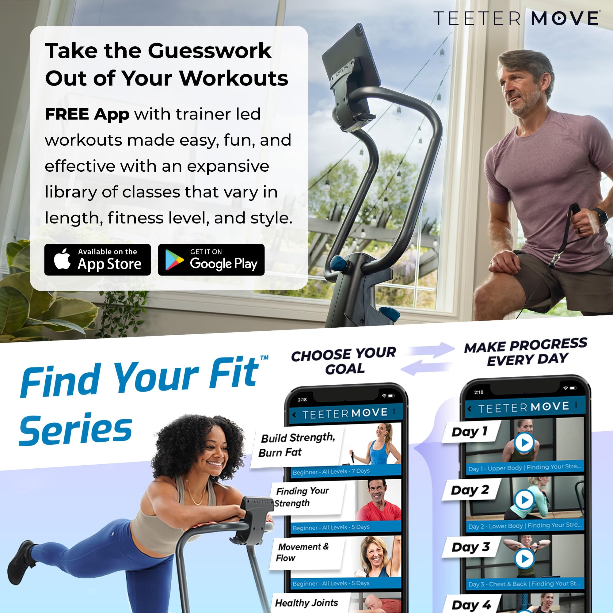 Teeter FitForm Home Gym Strength Trainer - Low-Impact Total Body Cable Resistance - TeeterMove Personal Training App