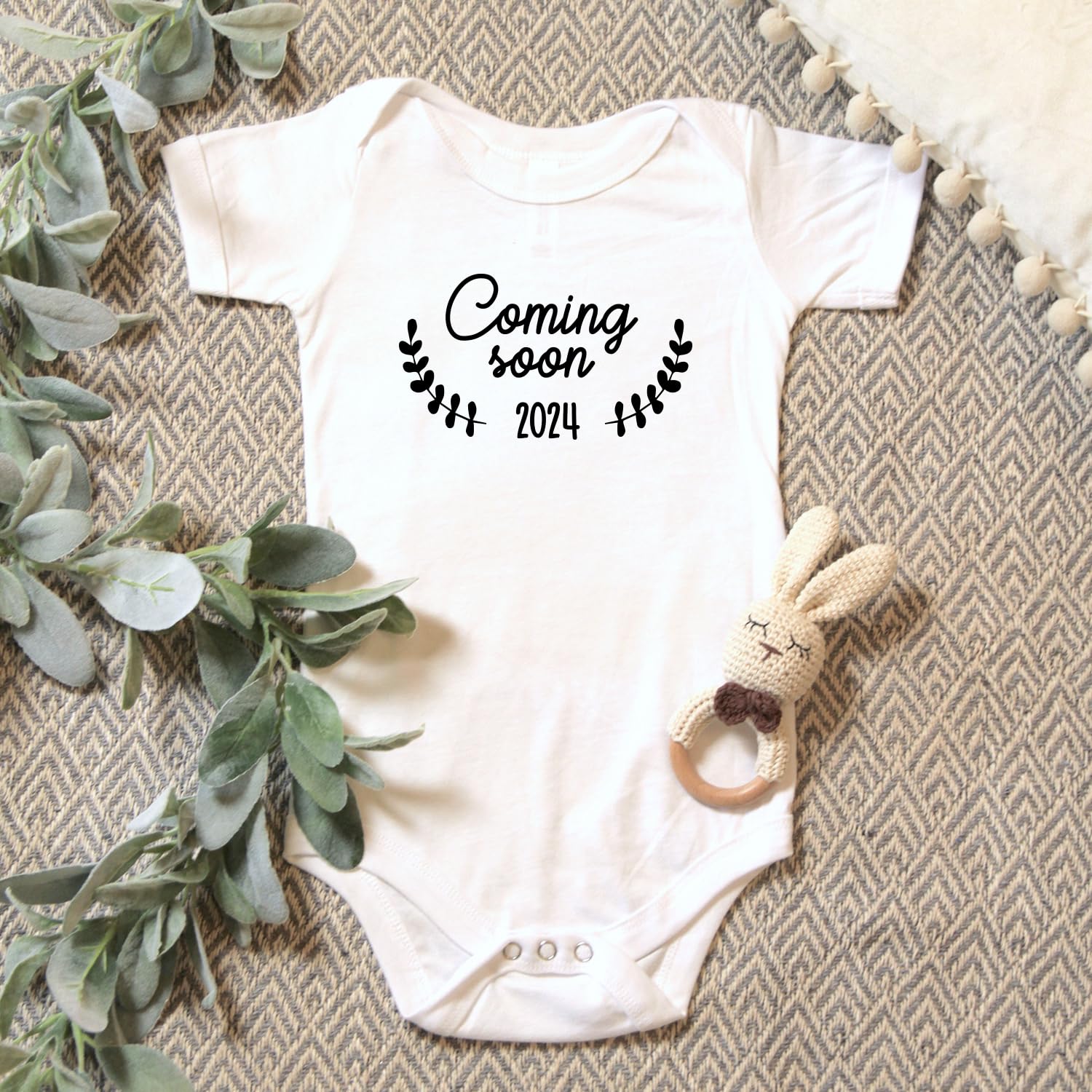 Organic GOTS Certified Baby Onesie Unisex Bodysuit 0-18 months - Coming Soon [YEAR] | Pregnancy Announcement (Coming Soon [YEAR], 0-3 Months)